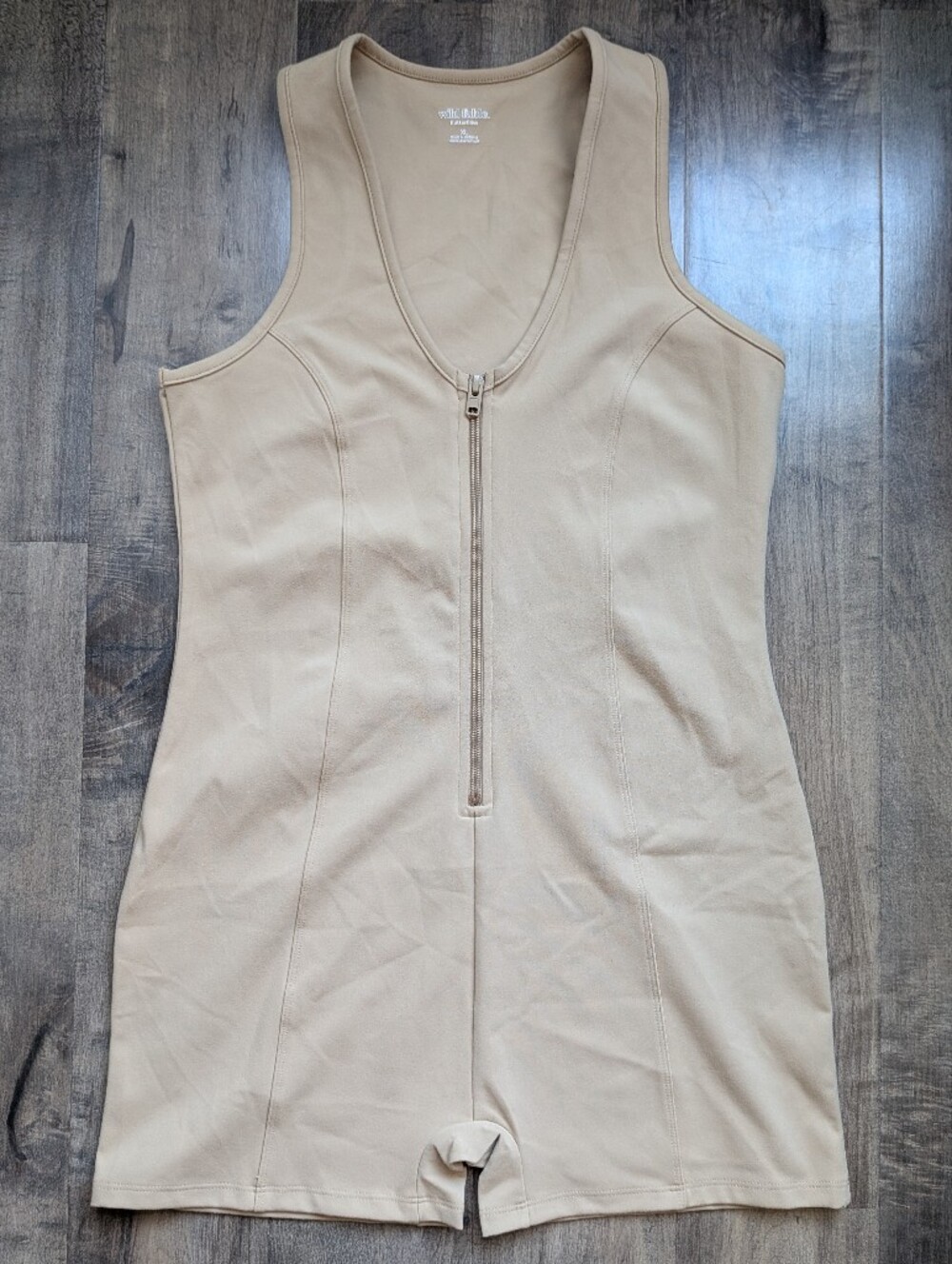 Wild Fable ButterBliss Full Zip Romper Sleeveless Tan Beige XL